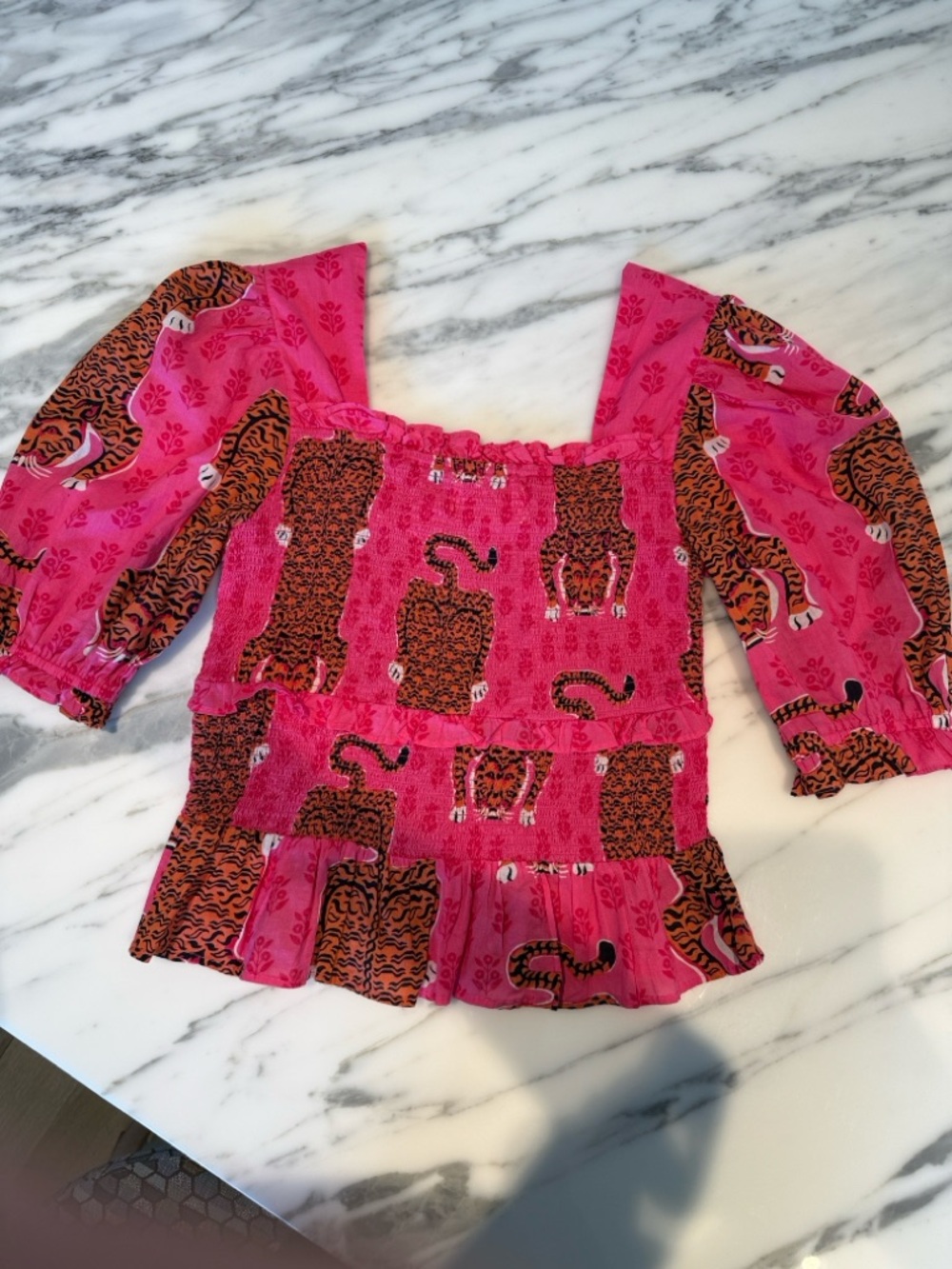 Printfresh Hot Pink Tiger-Print Smocked Peplum Blouse